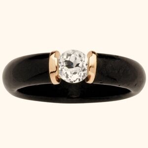 Palm Beach 10K Yellow Gold Black Jade with White Topaz stone Size 6